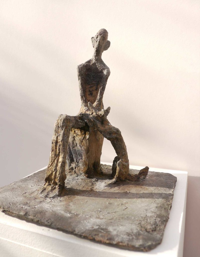 Alter Mann mit Hund, Bronze, 21,5 x 19 x 19,5 cm